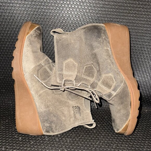SOREL Toronto Boot Olive Suede Lace Up Wedge Ankle Booties Women’s Size 6.5 - Picture 5 of 9